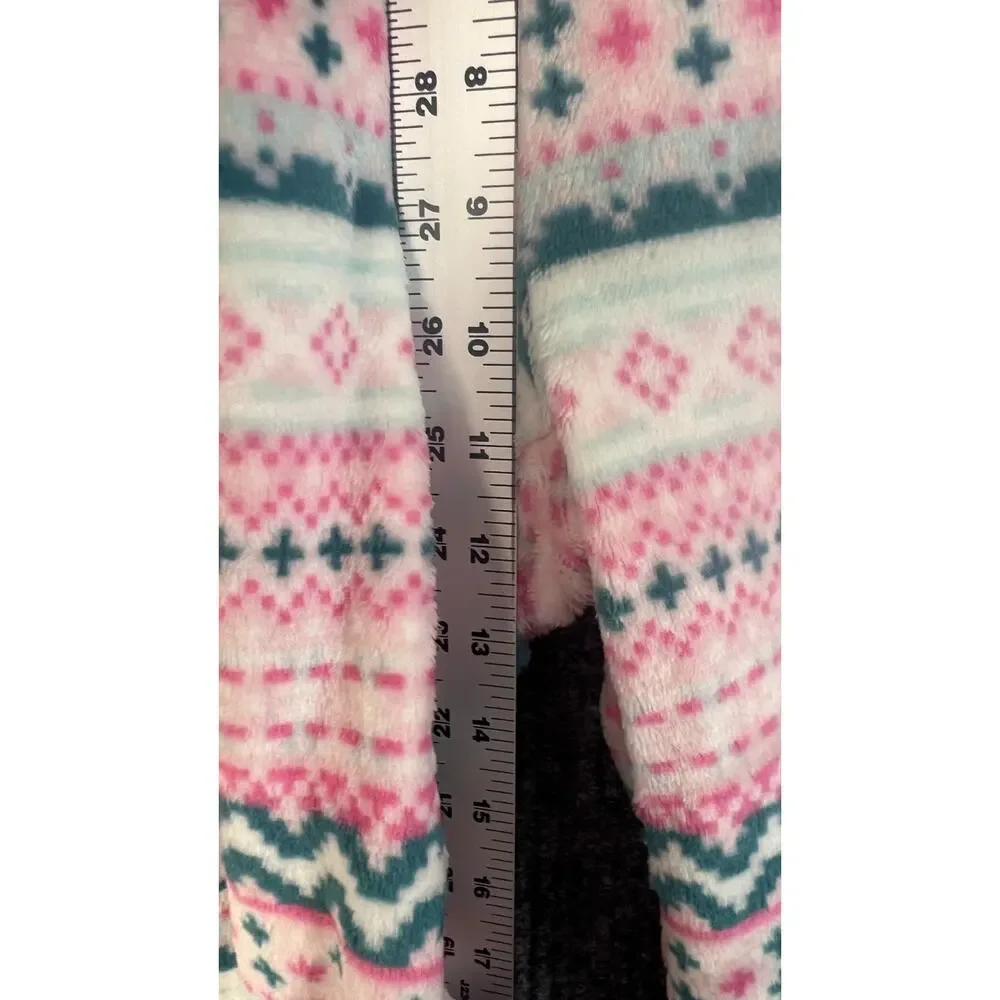 Muk Luks Lounge Set Womens Medium Fleece Pink Blue Jacket Pants Cozy 2 Piece